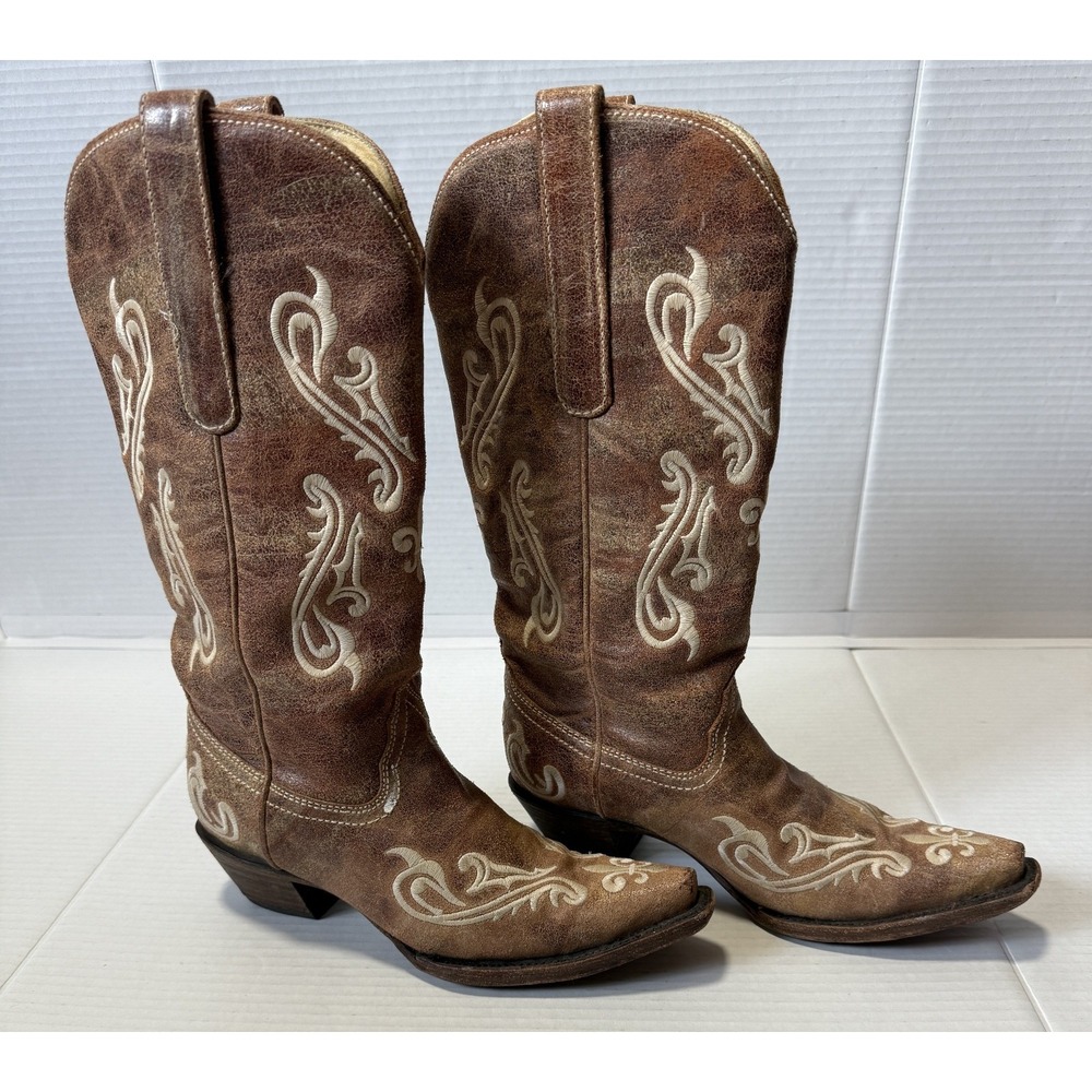 CORRALl R1974 Cortez‎ Embroidered Brown Leather Western Boots - Women's Size 7M